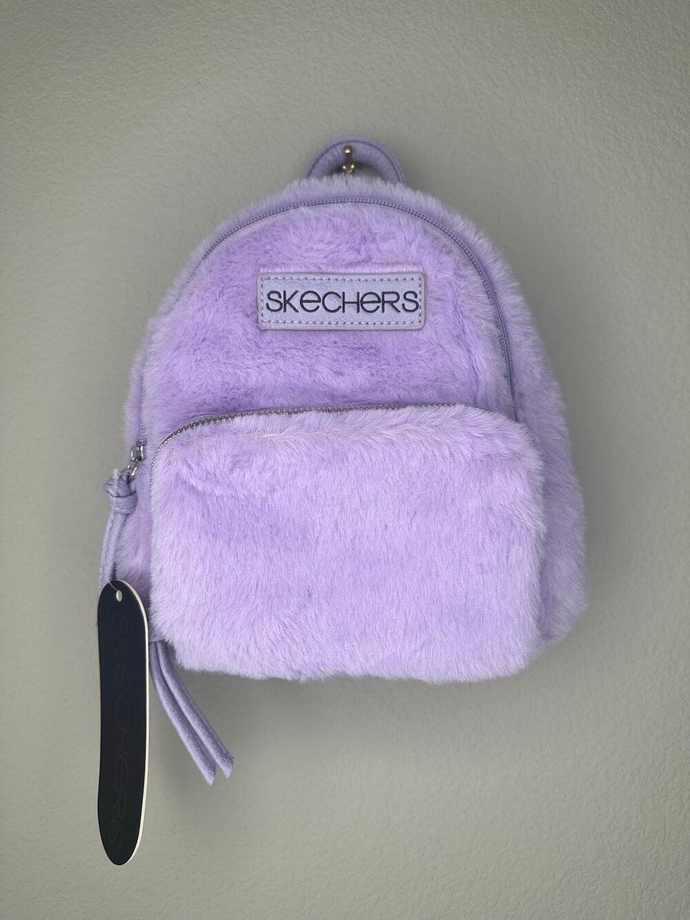 SKECHERS Vegan Faux Fur Fuzzy Purple Mini Backpack Purse Bag